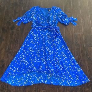 DKNY Blue Floral Faux Wrap Dress